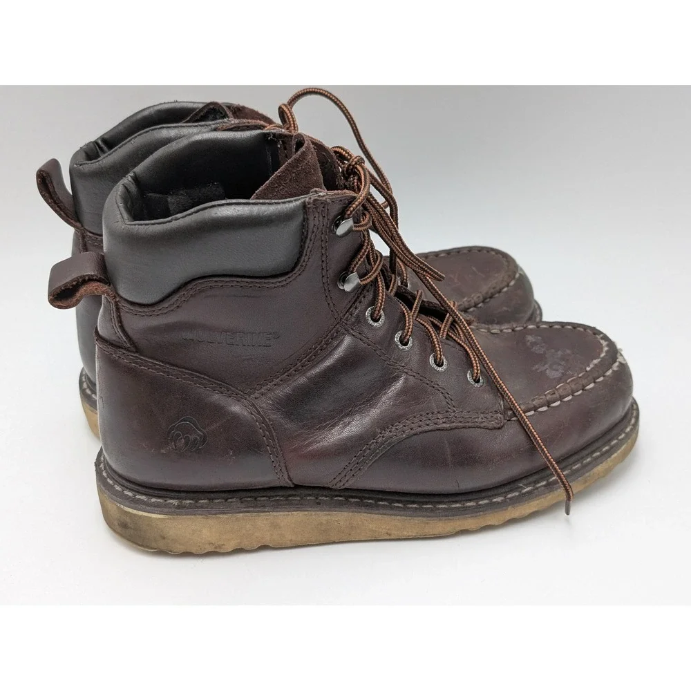 Wolverine Work Boots Men 8M Brown W08074 Moc Toe Leather Wedge Sole Rugged